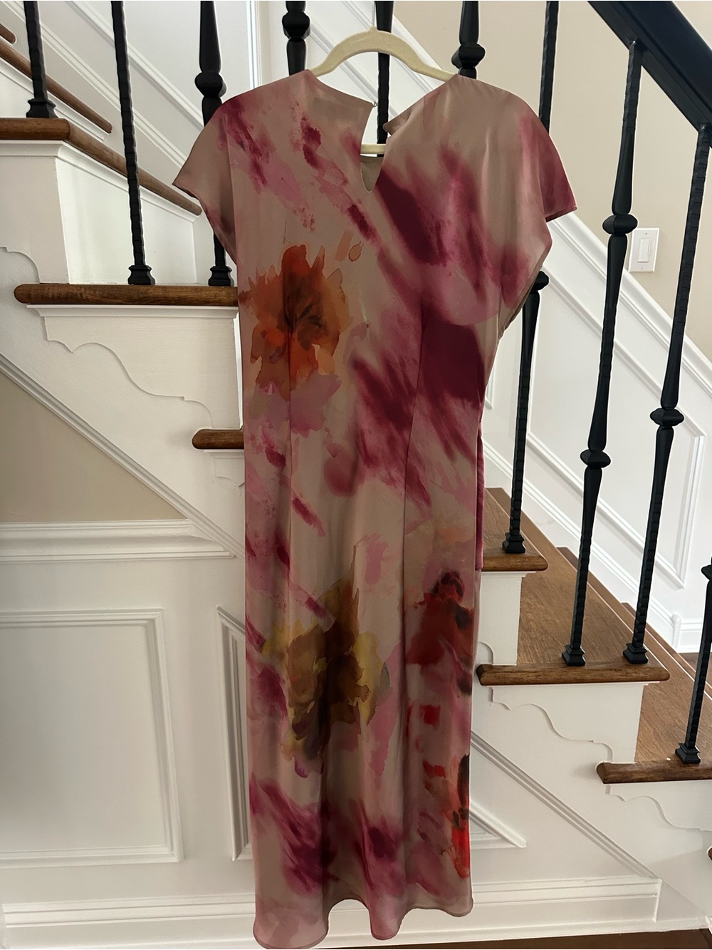 Zara Mauve & Pink Watercolor Tie-Detail Midi Dress - Picture 4 of 4
